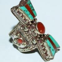 Af 0074 bague afghane ethnique medievale corail turquoise 1