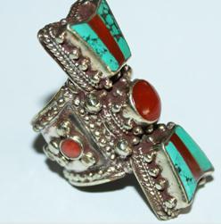 Af 0074 bague afghane ethnique medievale corail turquoise 1