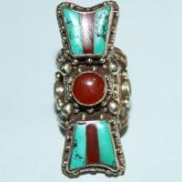 Af 0074 bague afghane ethnique medievale corail turquoise 2