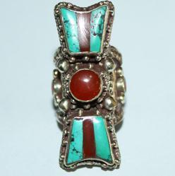 Af 0074 bague afghane ethnique medievale corail turquoise 3 