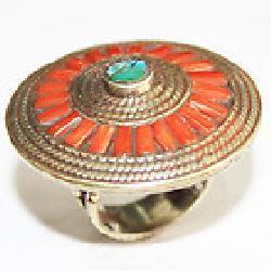 Af 0130 bague afghane ethnique medievale corail turquoise 1