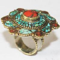 Af 0131 bague afghane ethnique medievale corail turquoise 3 