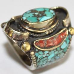 Baf 0018 bague afghane medievale corail turquoise afghanistan argent 1