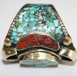 Baf 0018 bague afghane medievale corail turquoise afghanistan argent 1 