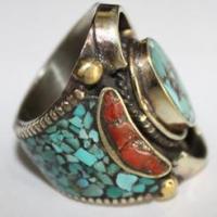 Baf 0018 bague afghane medievale corail turquoise afghanistan argent 3 