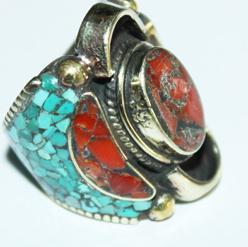 Baf 016 bague afghane medievale corail turquouoise afghanistan argent 1 