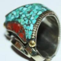 Baf 016 bague afghane medievale corail turquouoise afghanistan argent 3 