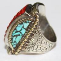 Baf 049 bague chevaliere afghane medievale afghanistan argent corail turquoise 2 