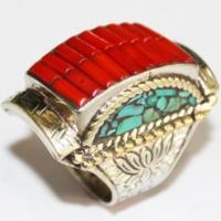 Baf 049 bague chevaliere afghane medievale afghanistan argent corail turquoise 3 