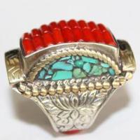 Baf 049 bague chevaliere afghane medievale afghanistan argent corail turquoise 5 