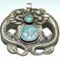 Baf 051 pendentif pendant afghan afghanistan argent ethnique intaille 60x60mm dragon vache 4