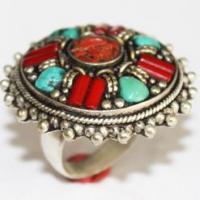 Baf 055 bague afghane argent ethnique corail turquoise 1 