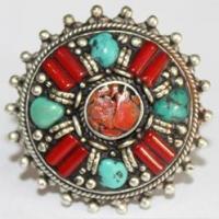 Baf 055 bague afghane argent ethnique corail turquoise 2 