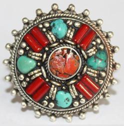 Baf 055 bague afghane argent ethnique corail turquoise 1 