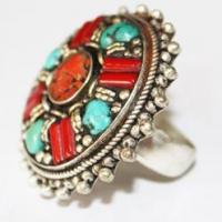 Baf 055 bague afghane argent ethnique corail turquoise 5 