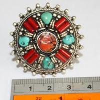 Baf 055 bague afghane argent ethnique corail turquoise 6 