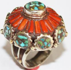 Baf 059 bague afghane corail turquoise argent ethnique 1