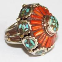 Baf 059 bague afghane corail turquoise argent ethnique 2 