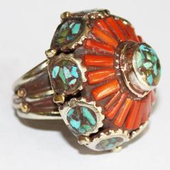 Baf 059 bague afghane corail turquoise argent ethnique 1 