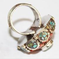 Baf 059 bague afghane corail turquoise argent ethnique 3 