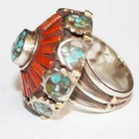 Baf 059 bague afghane corail turquoise argent ethnique 4 