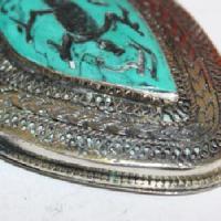 Baf 061 pendentif pendant afghan afghanistan tibet tibetain intaille turquoise crocodile argent 3 