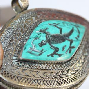 Baf 061 pendentif pendant afghan afghanistan tibet tibetain intaille turquoise crocodile argent 4 
