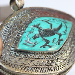 Baf 061 pendentif pendant afghan afghanistan tibet tibetain intaille turquoise crocodile argent 4