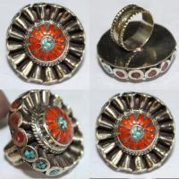 Baf 067 bague afghane afghanistan corail turquoise argent ethnique 1 