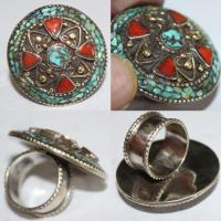 Baf 068 bague afghane medievale afghanistan corail turquoise argent ethnique 1 