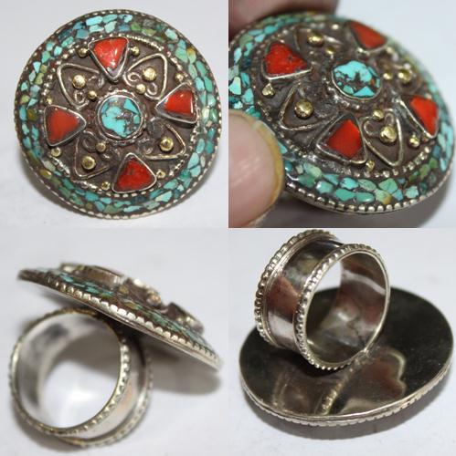 Baf 068 bague afghane medievale afghanistan corail turquoise argent ethnique 1