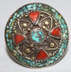 Baf 068 bague afghane medievale afghanistan corail turquoise argent ethnique 4