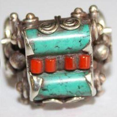 Baf 069 bague t65 19gr afghane afghanistan argent corail turquoise 3