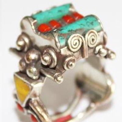 Baf 069 bague t65 19gr afghane afghanistan argent corail turquoise 3 