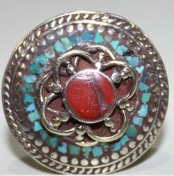 Baf 092 bague afghane medievale afghanistan argent corail turquoise ethnique 2 