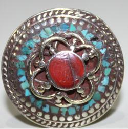Baf 092 bague afghane medievale afghanistan argent corail turquoise ethnique 2