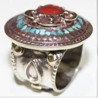 Baf 092 bague afghane medievale afghanistan argent corail turquoise ethnique 3 