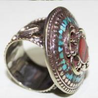 Baf 092 bague afghane medievale afghanistan argent corail turquoise ethnique 4 