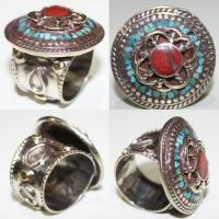 Baf 092 bague afghane medievale afghanistan argent corail turquoise ethnique 7 