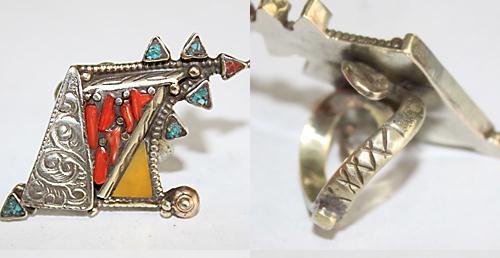 Baf 099 bague afghane afghanistan argent turquoise cocrail ambre ethnique 4
