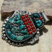 Baf 126 pendentif pendant afghan afghanistan 60mm corail turquoisei argent ethnique 3 