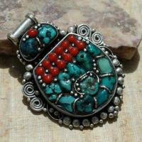 Baf 126 pendentif pendant afghan afghanistan 60mm corail turquoisei argent ethnique 4 