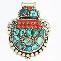 Baf 126 pendentif pendant afghan afghanistan 60mm corail turquoisei argent ethnique 5 