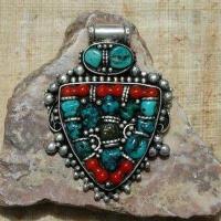 Baf 129 pendentif pendant afghan afghanistan 60mm corail turquoisei argent ethnique 1 