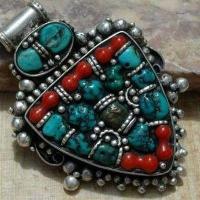 Baf 129 pendentif pendant afghan afghanistan 60mm corail turquoisei argent ethnique 4 