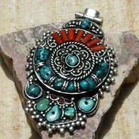 Baf 135 pendentif pendant afghan afghanistan 70mm corail turquoisei argent ethnique 1 