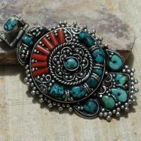 Baf 135 pendentif pendant afghan afghanistan 70mm corail turquoisei argent ethnique 4 