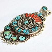 Baf 135 pendentif pendant afghan afghanistan 70mm corail turquoisei argent ethnique 5 