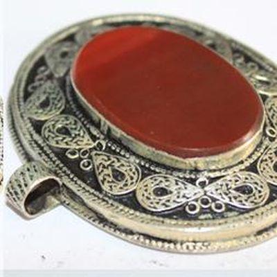 Baf 154 pendentif pendant afghan afghanistan 50mm cornaline argent ethnique 1 