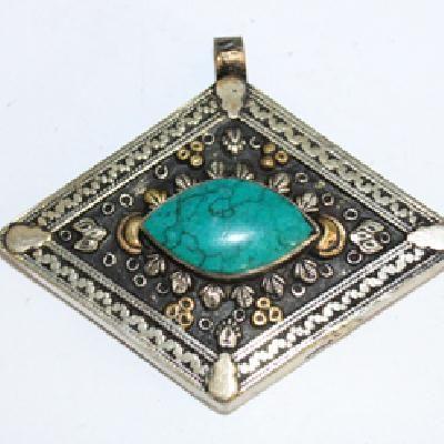 Baf 157 pendentif pendant afghan afghanistan 60x70mm turquoisei argent ethnique 1 